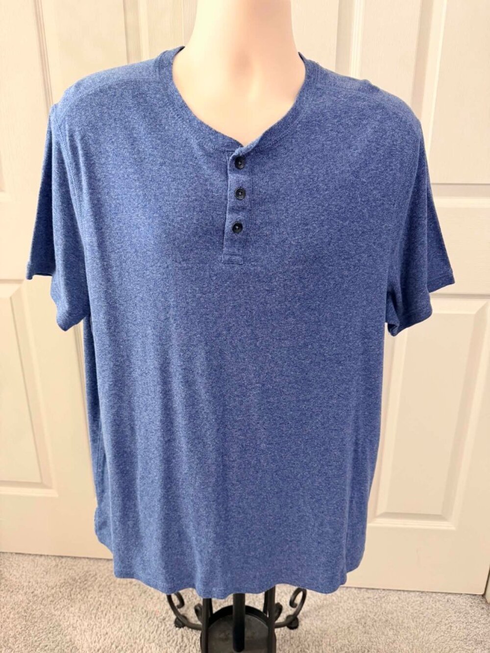 Men's New Tagless Blue Henley Short-Sleeved Tee with Premier Flex Size XXL